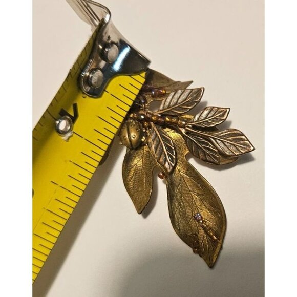 Vintage Brooch Gold-Tone Leaf W/ Ladybug & Beaded Accents Nature Approx. 3 Inch - Picture 10 of 10